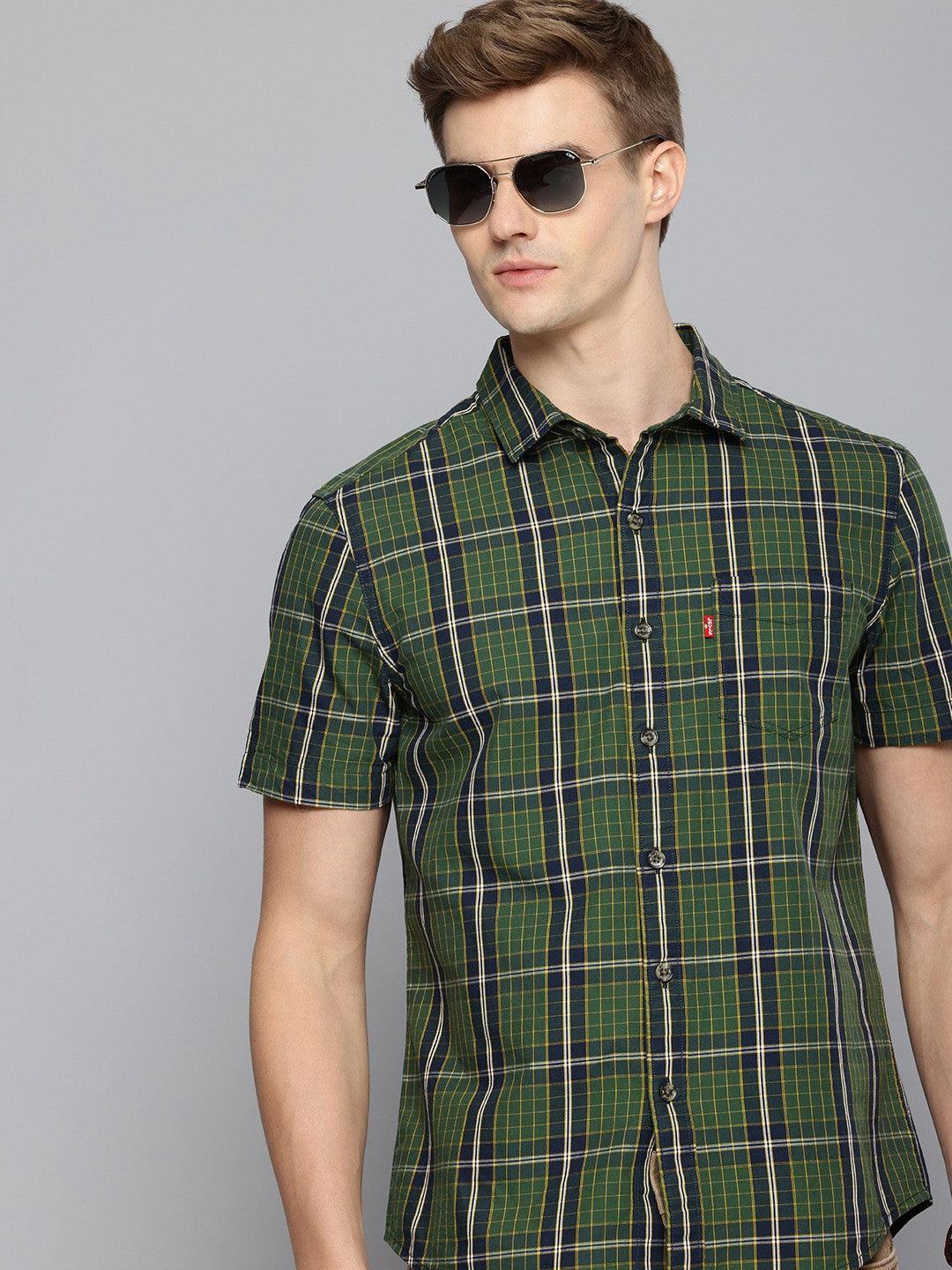 Men's Checkered Spread Collar Shirt