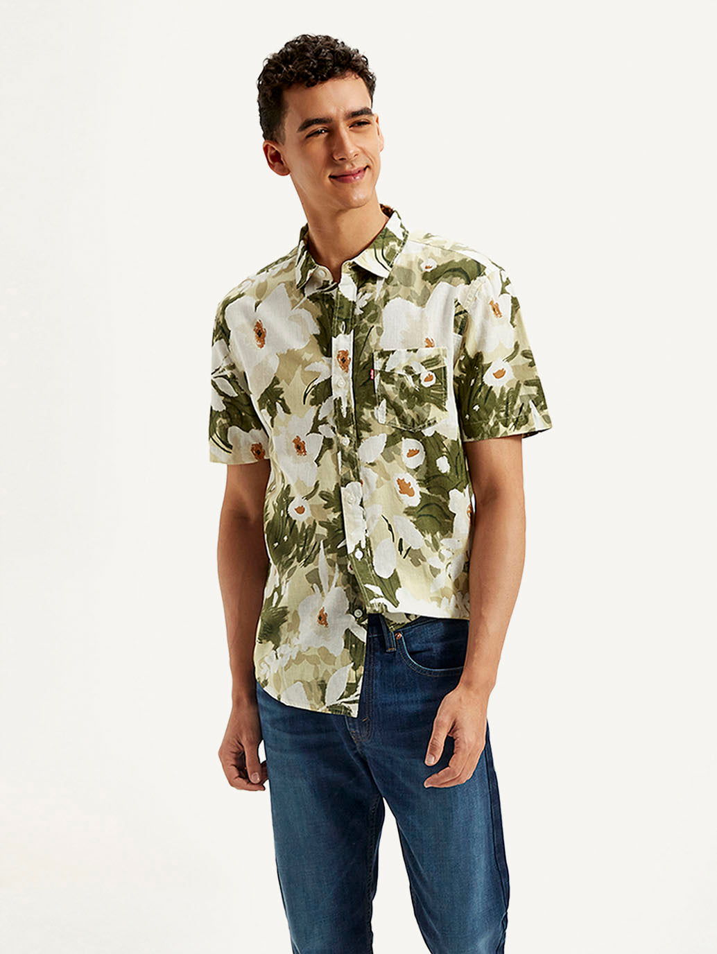 Men's Floral Slim Fit Linen Shirt