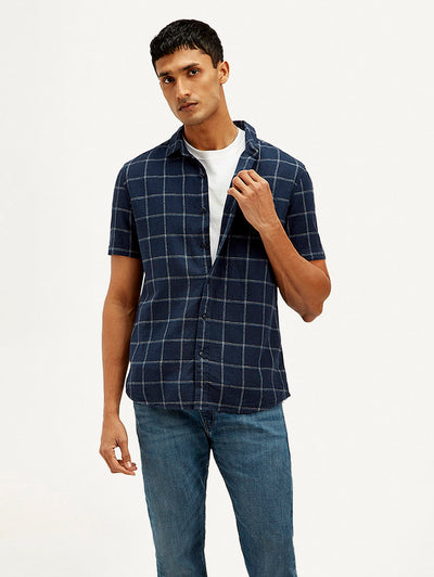 Men's Checkered Slim Fit Linen Shirt