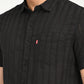 Men's Textured Black Slim Fit Shirt - deatil View