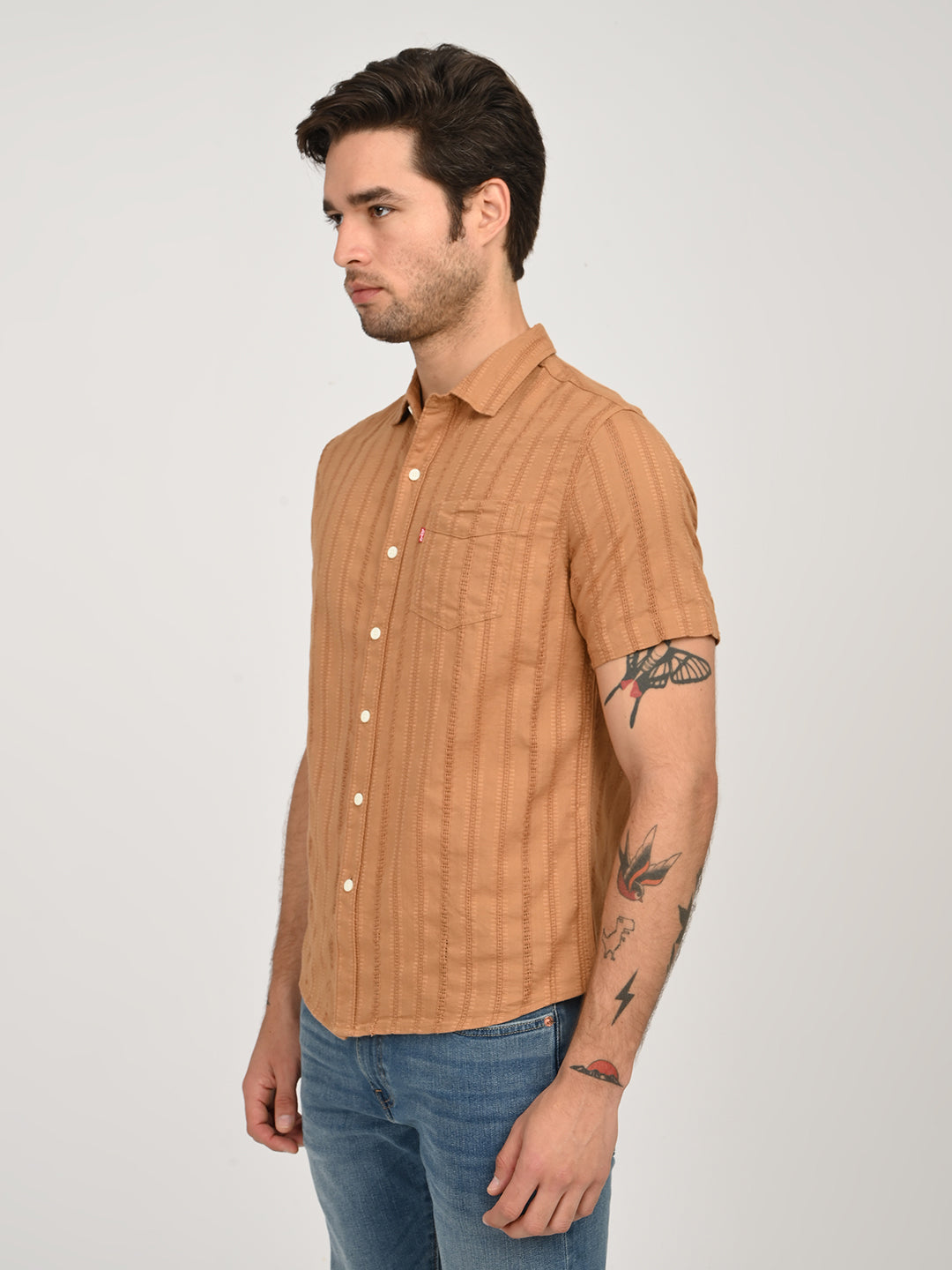 Men's Textured Light Brown Slim Fit Shirt