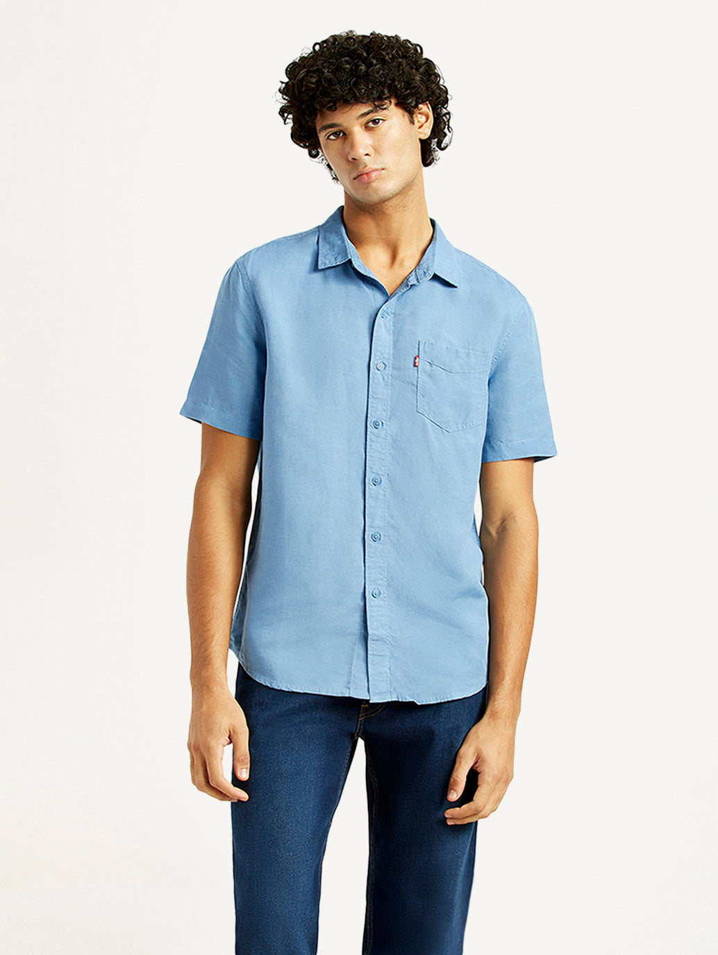 Men's Solid Slim Fit Linen Shirt - Front View