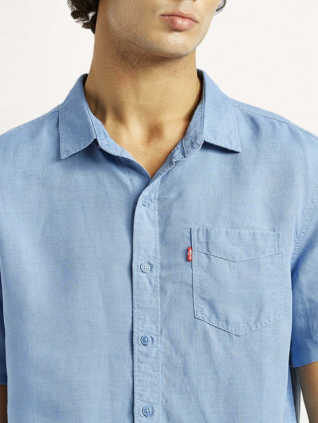 Men's Solid Slim Fit Linen Shirt - Detail View