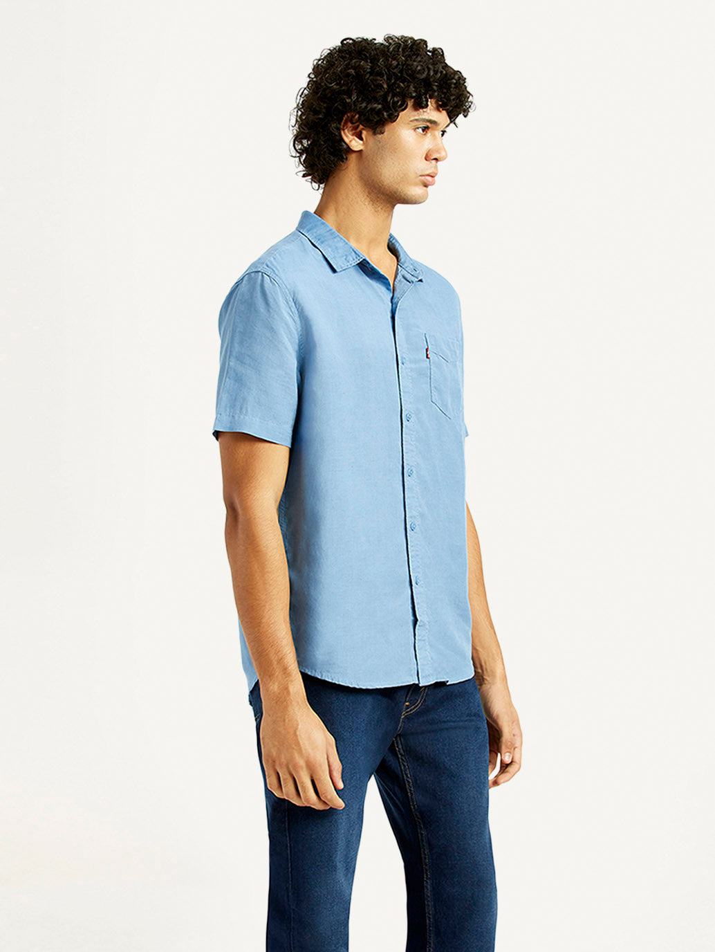 Men's Solid Slim Fit Linen Shirt - Side View