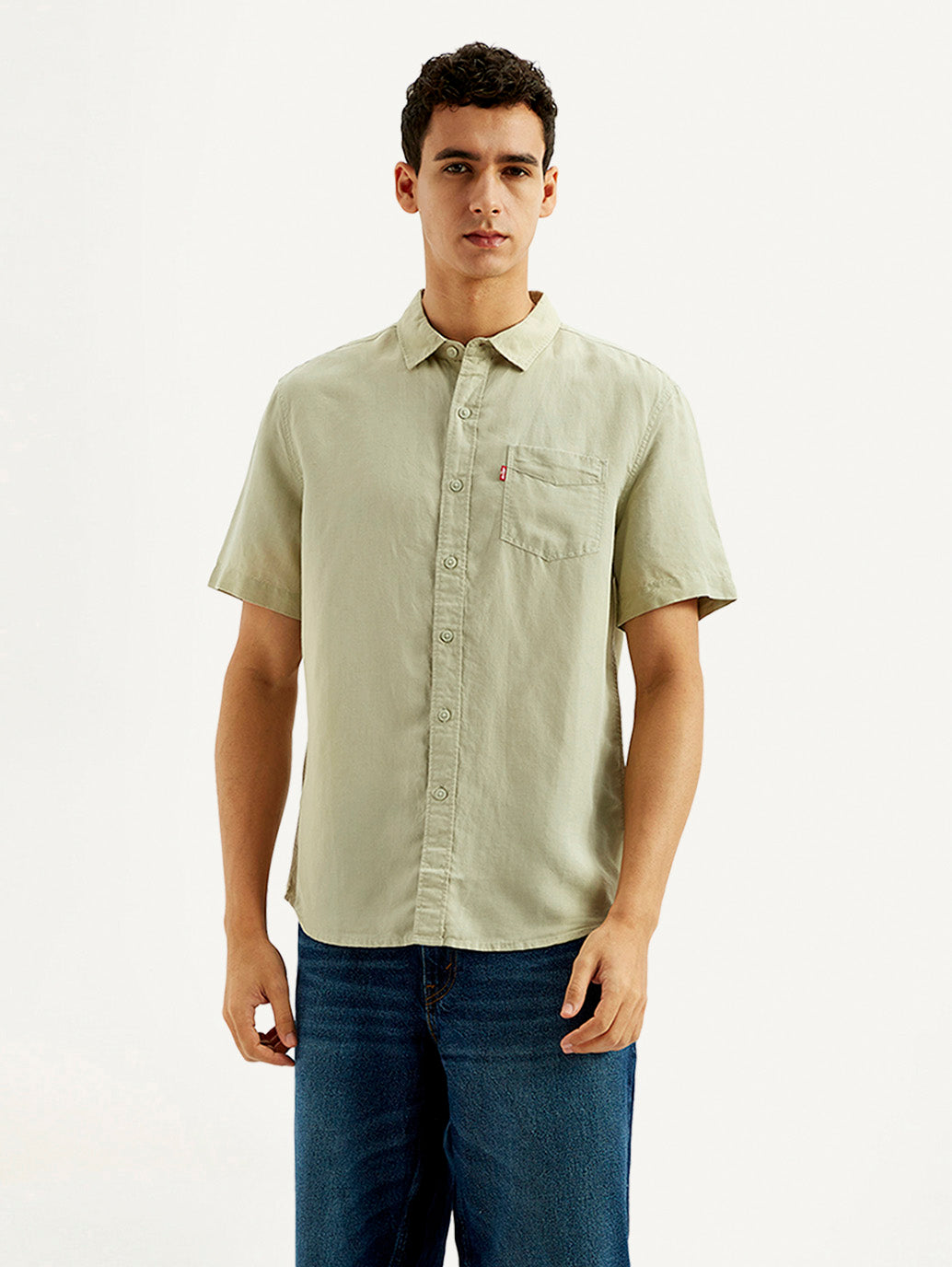 Men's Solid Slim Fit Linen Shirt - Front View