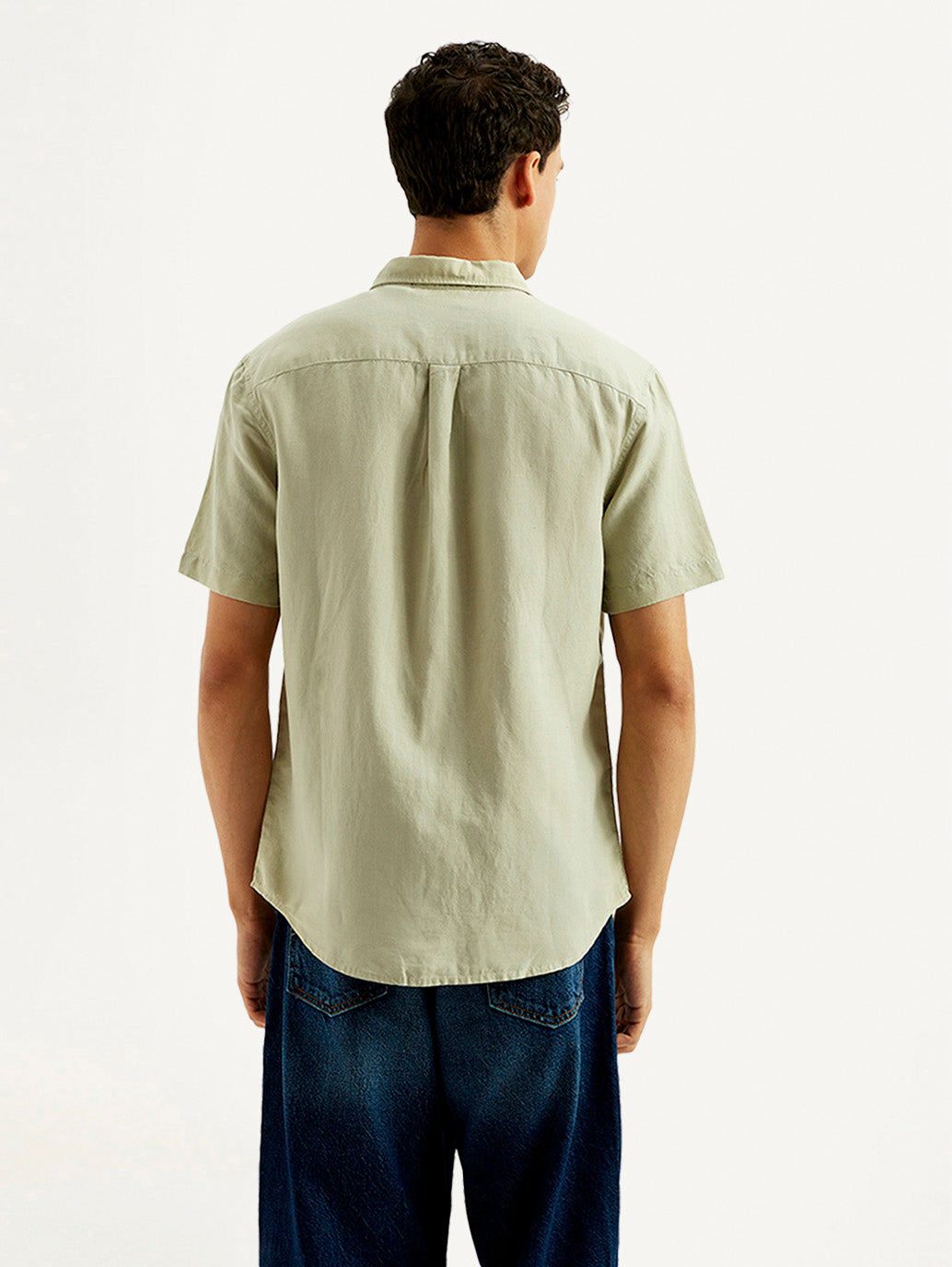 Men's Solid Slim Fit Linen Shirt - Back View