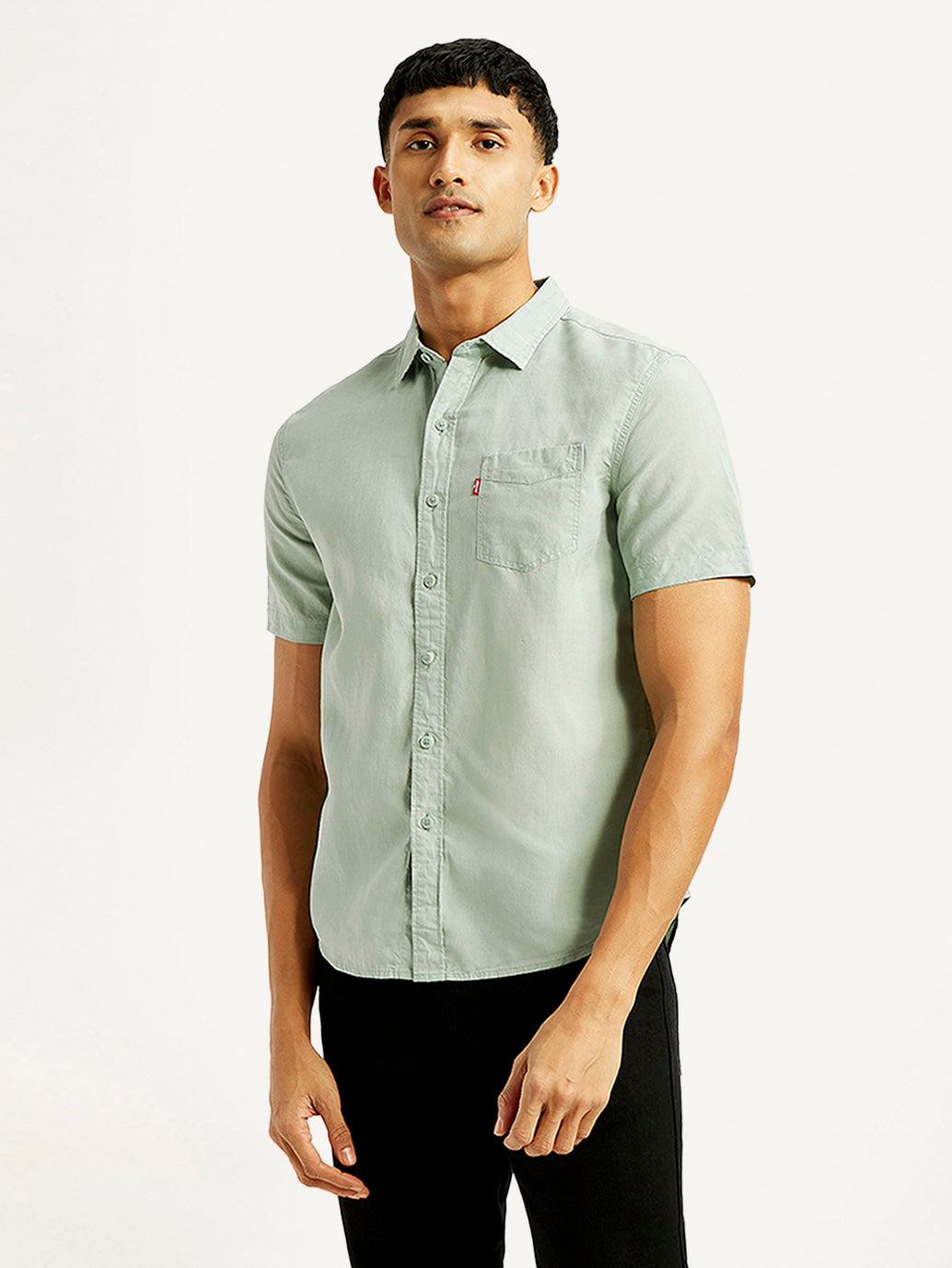 Men's Solid Slim Fit Linen Shirt - Front View