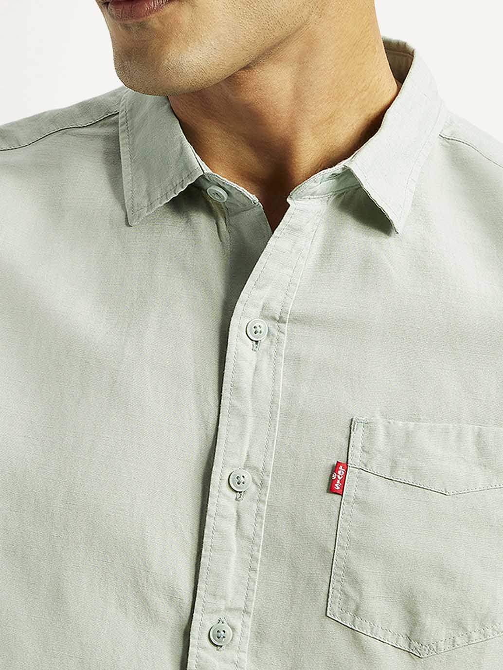 Men's Solid Slim Fit Linen Shirt - Detail View
