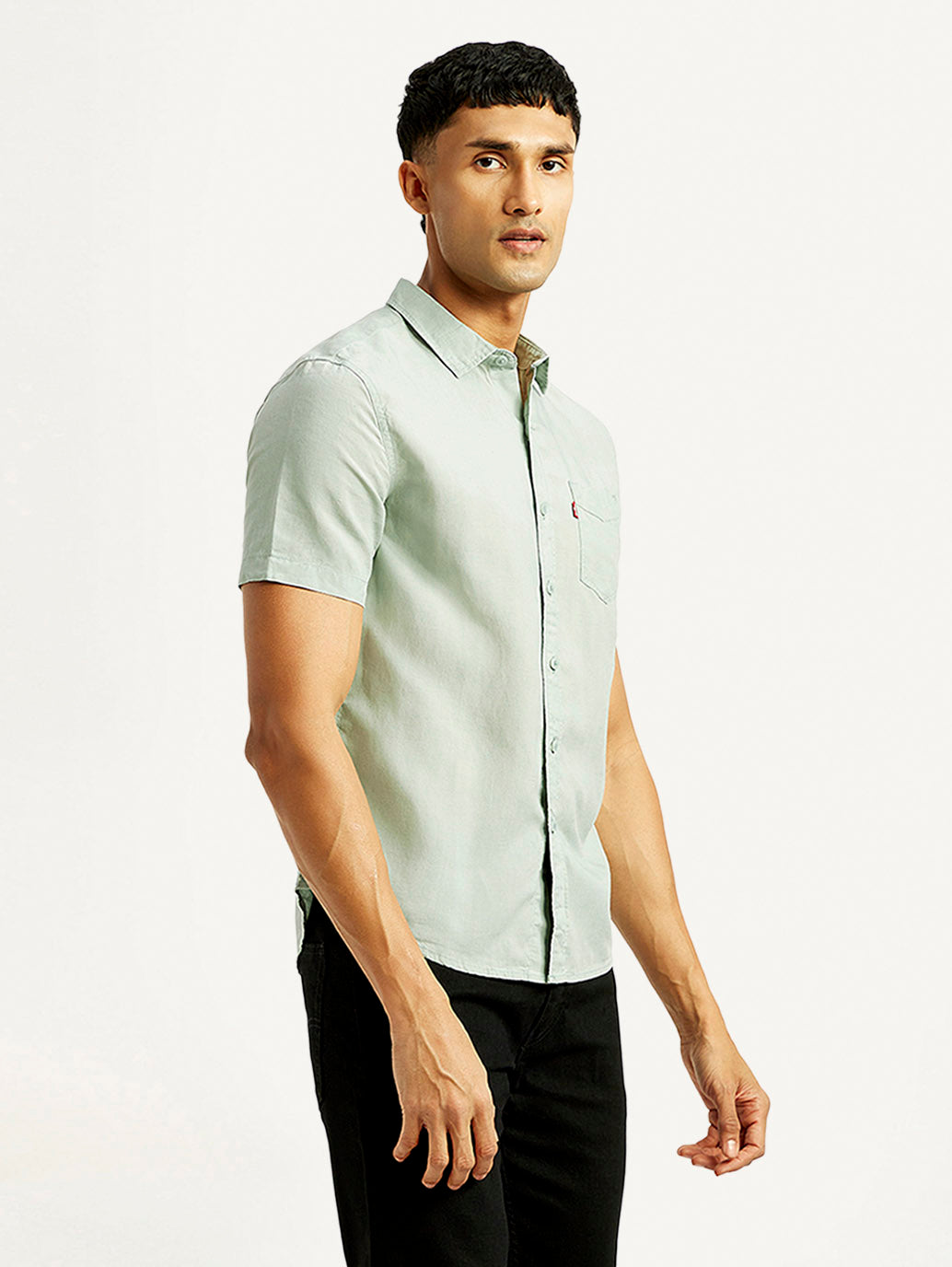 Men's Solid Slim Fit Linen Shirt - Side View
