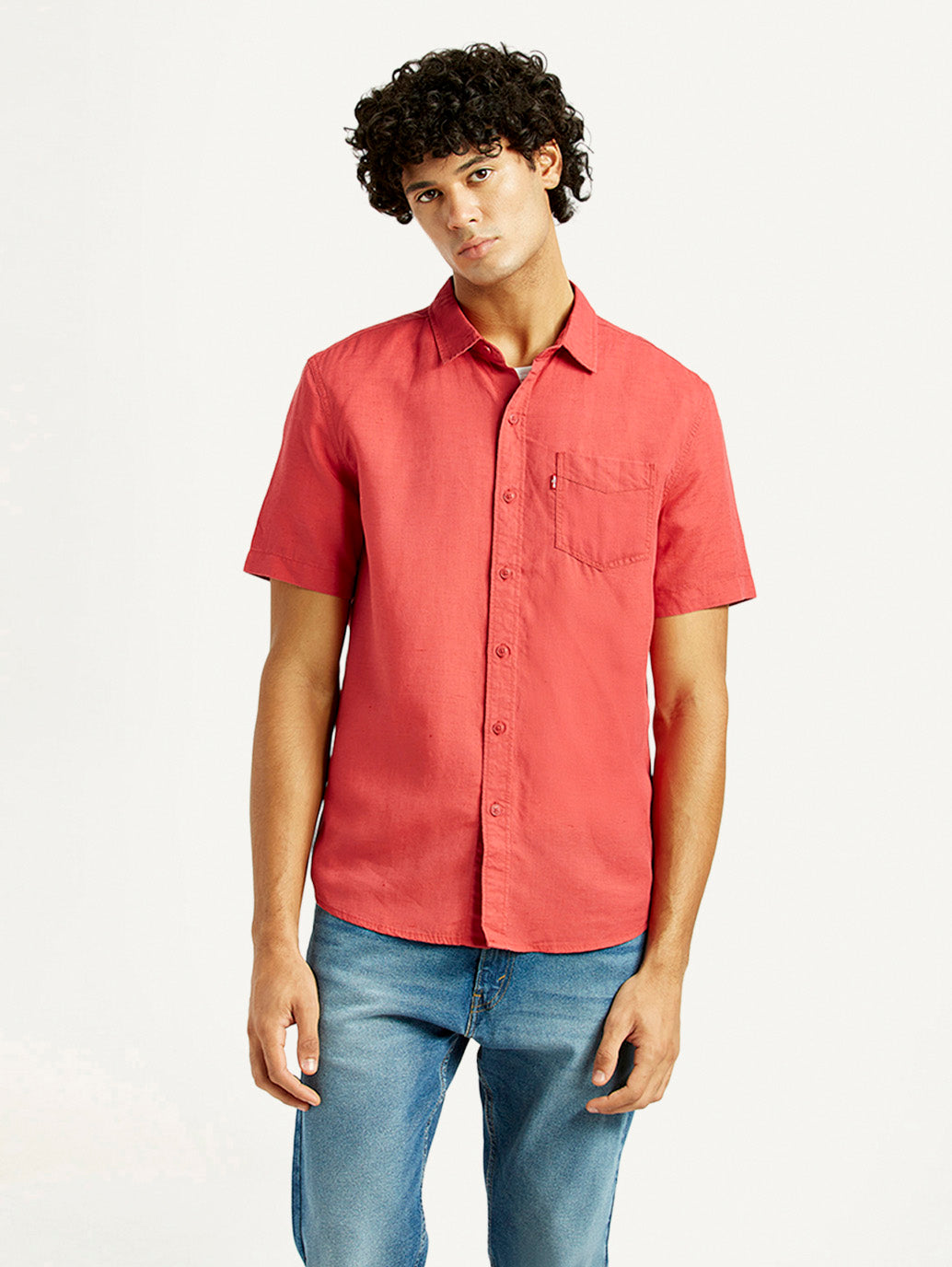 Men's Solid Slim Fit Linen Shirt - Front View