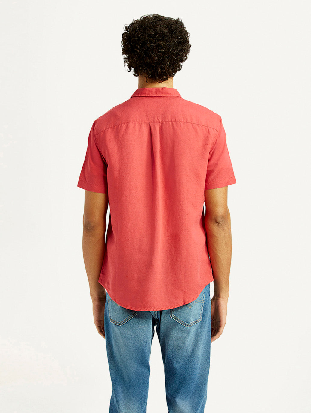 Men's Solid Slim Fit Linen Shirt - Back View