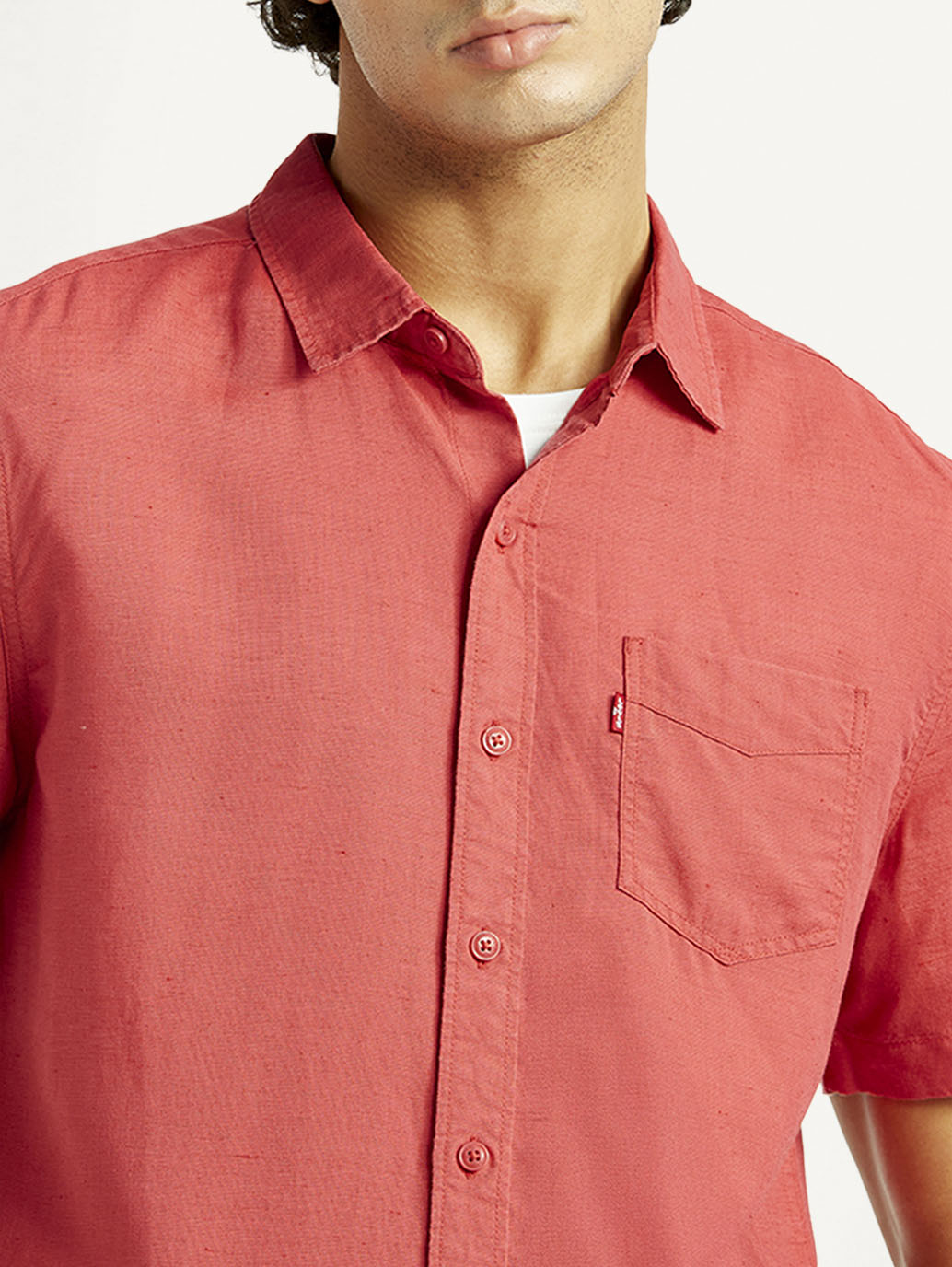 Men's Solid Slim Fit Linen Shirt - Detail View