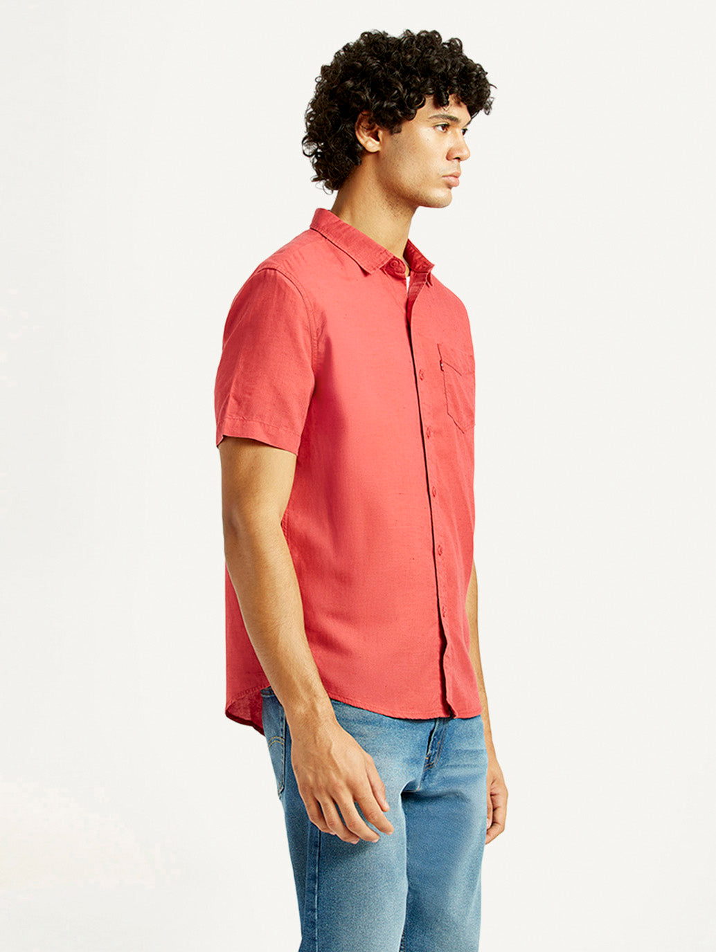 Men's Solid Slim Fit Linen Shirt - Side View