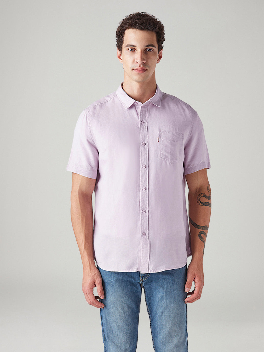 Men's Solid Slim Fit Linen Shirt - Front View