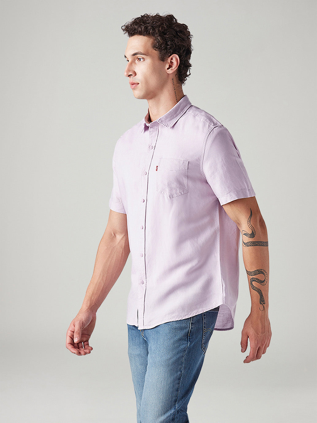 Men's Solid Slim Fit Linen Shirt - Side View