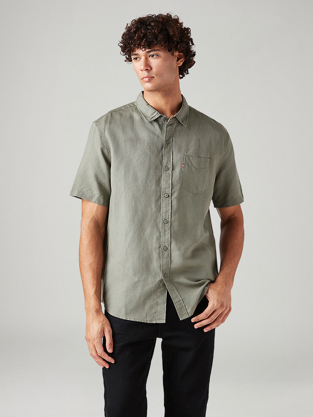 Men's Solid Slim Fit Linen Shirt - Front View