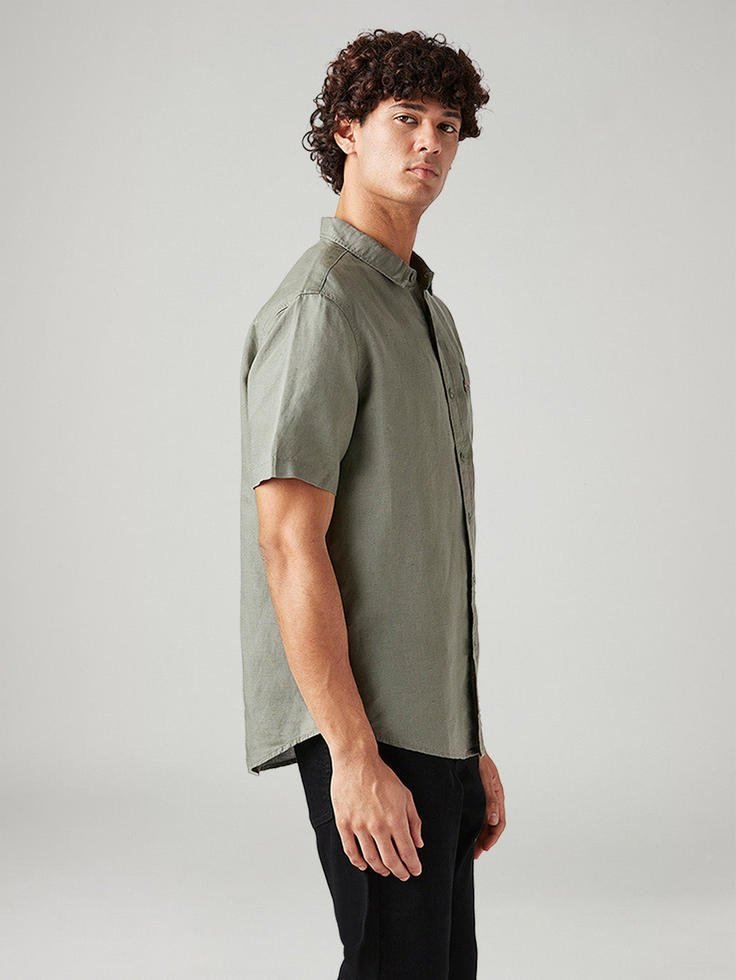Men's Solid Slim Fit Linen Shirt - Side View