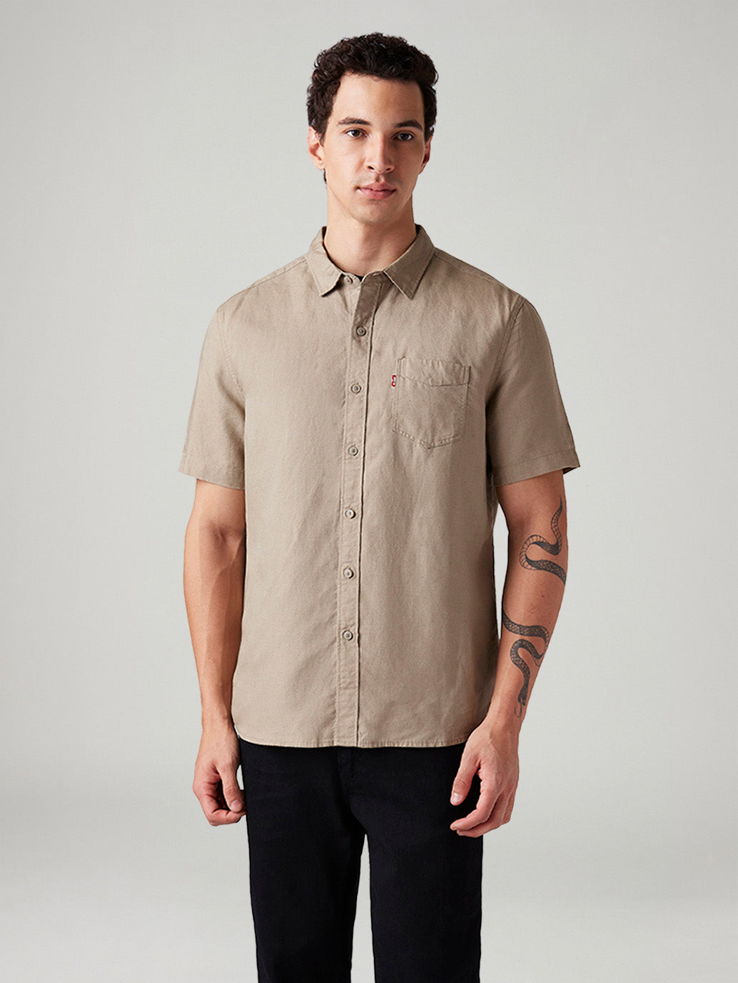 Men's Solid Slim Fit Linen Shirt - Front View