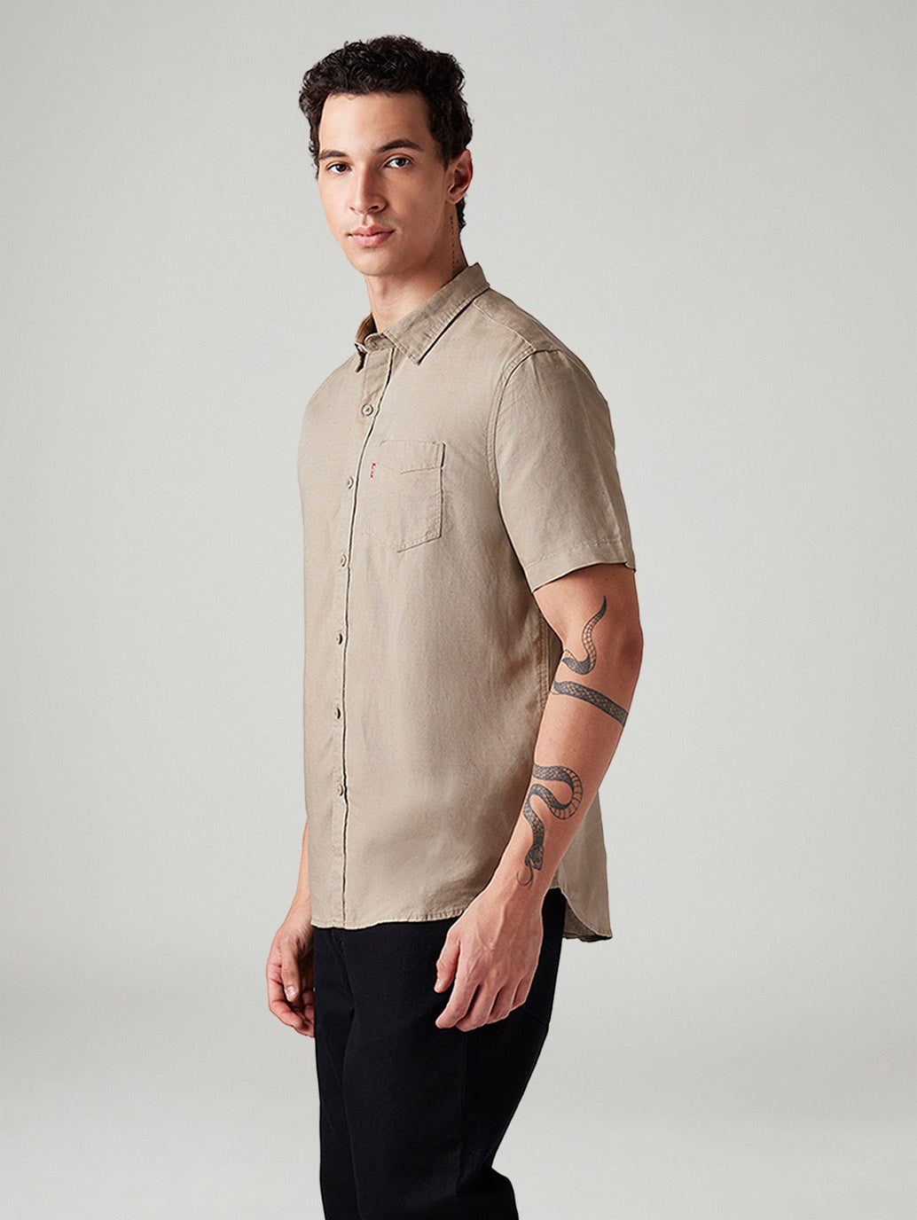 Men's Solid Slim Fit Linen Shirt - Side View
