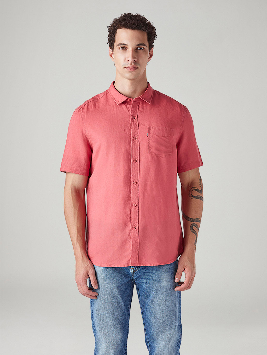 Men's Solid Slim Fit Linen Shirt - Front View