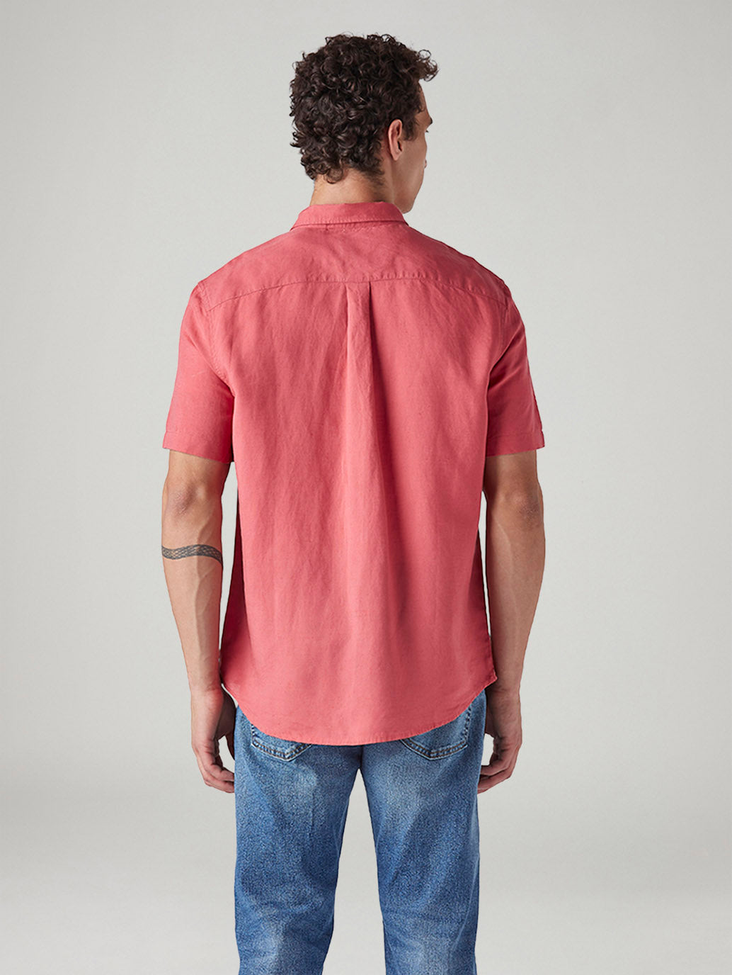 Men's Solid Slim Fit Linen Shirt - Back View