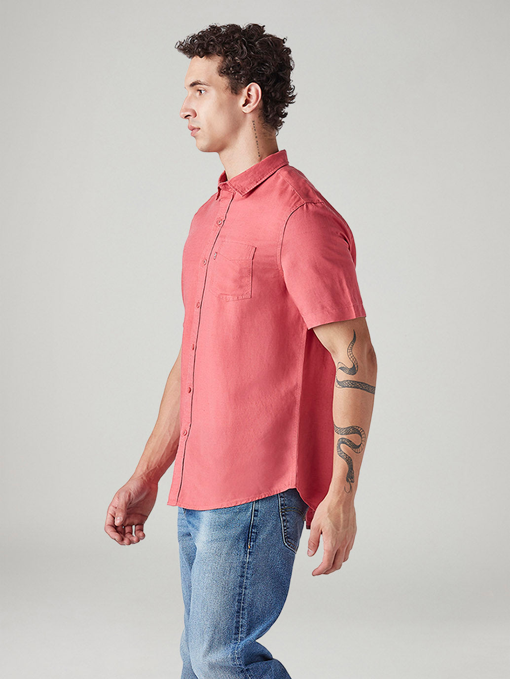 Men's Solid Slim Fit Linen Shirt - Side View