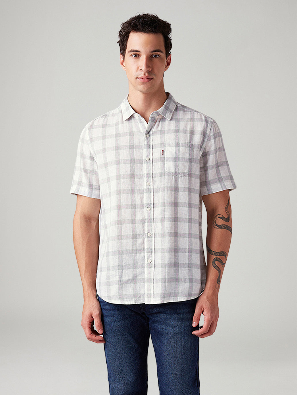 Men's Checkered Slim Fit Shirt - Front View