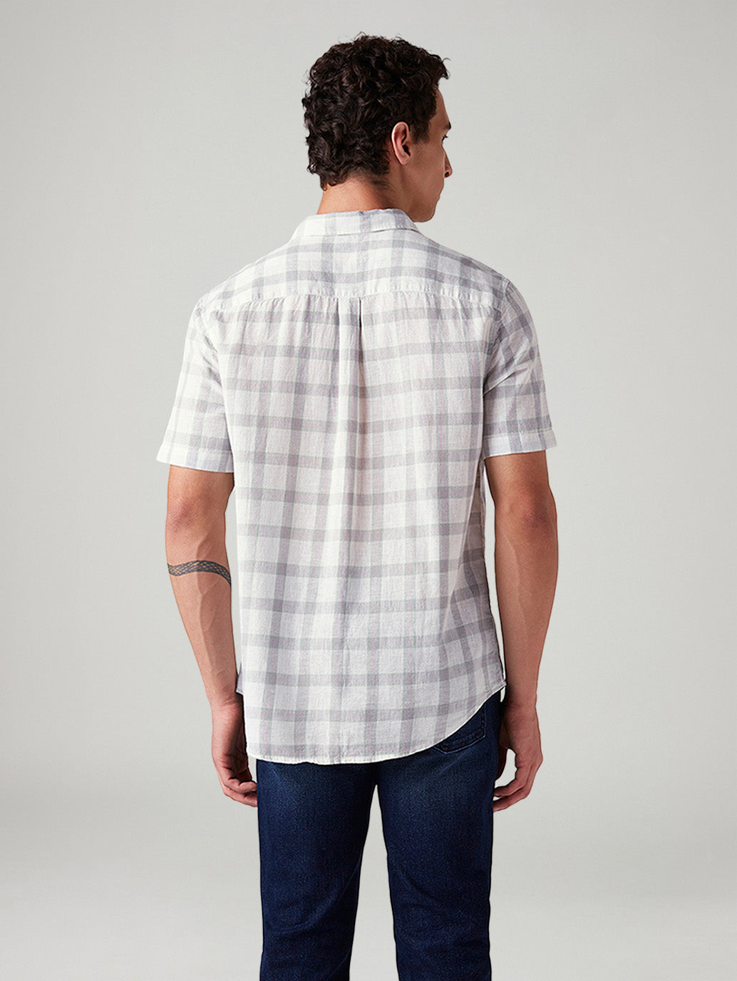 Men's Checkered Slim Fit Shirt - Back View
