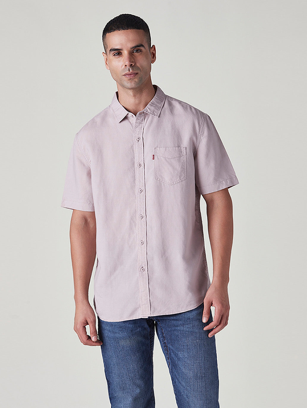 Men's Solid Slim Fit Linen Shirt - Front View