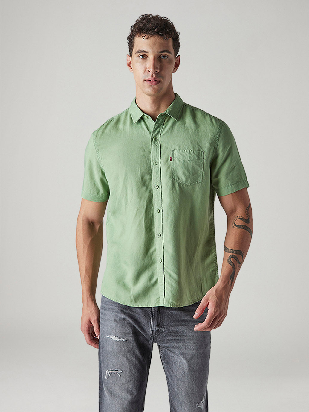 Men's Solid Slim Fit Linen Shirt - Front View
