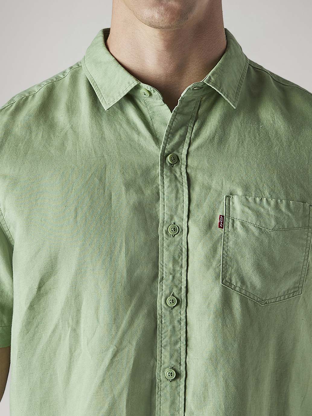 Men's Solid Slim Fit Linen Shirt - Detail View