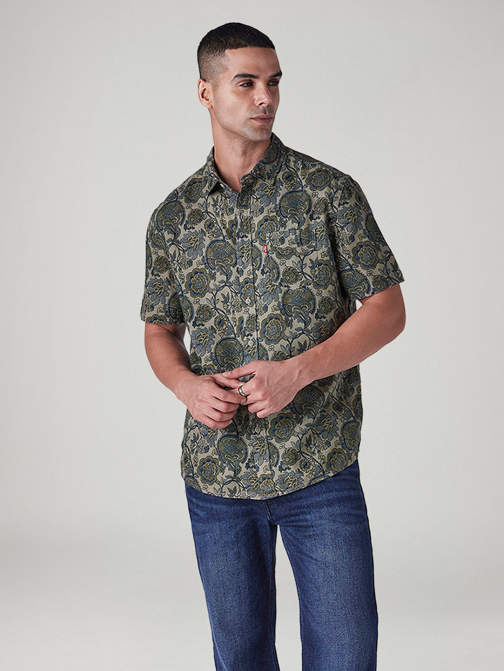Men's Floral Slim Fit Linen Shirt