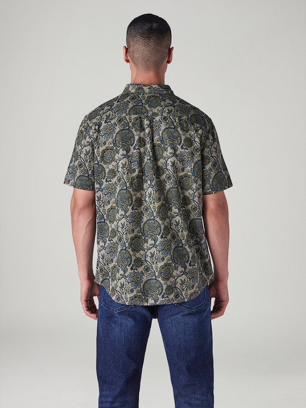 Men's Floral Slim Fit Linen Shirt - Back View