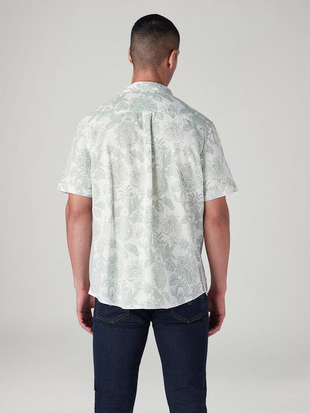 Men's Printed Slim Fit Linen Shirt - Back View
