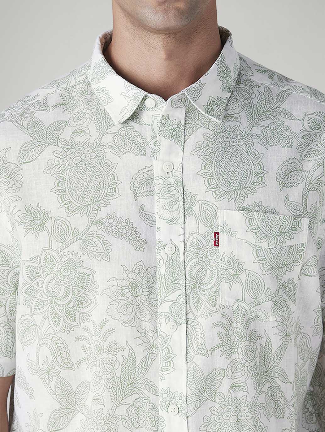 Men's Printed Slim Fit Linen Shirt - Detail View