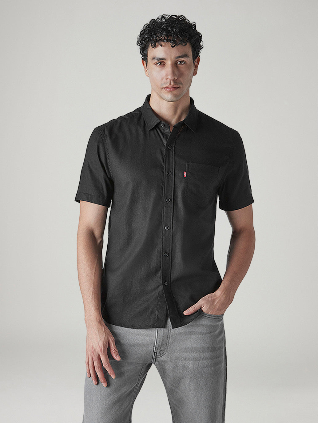 Men's Solid Slim Fit Linen Shirt - Front View