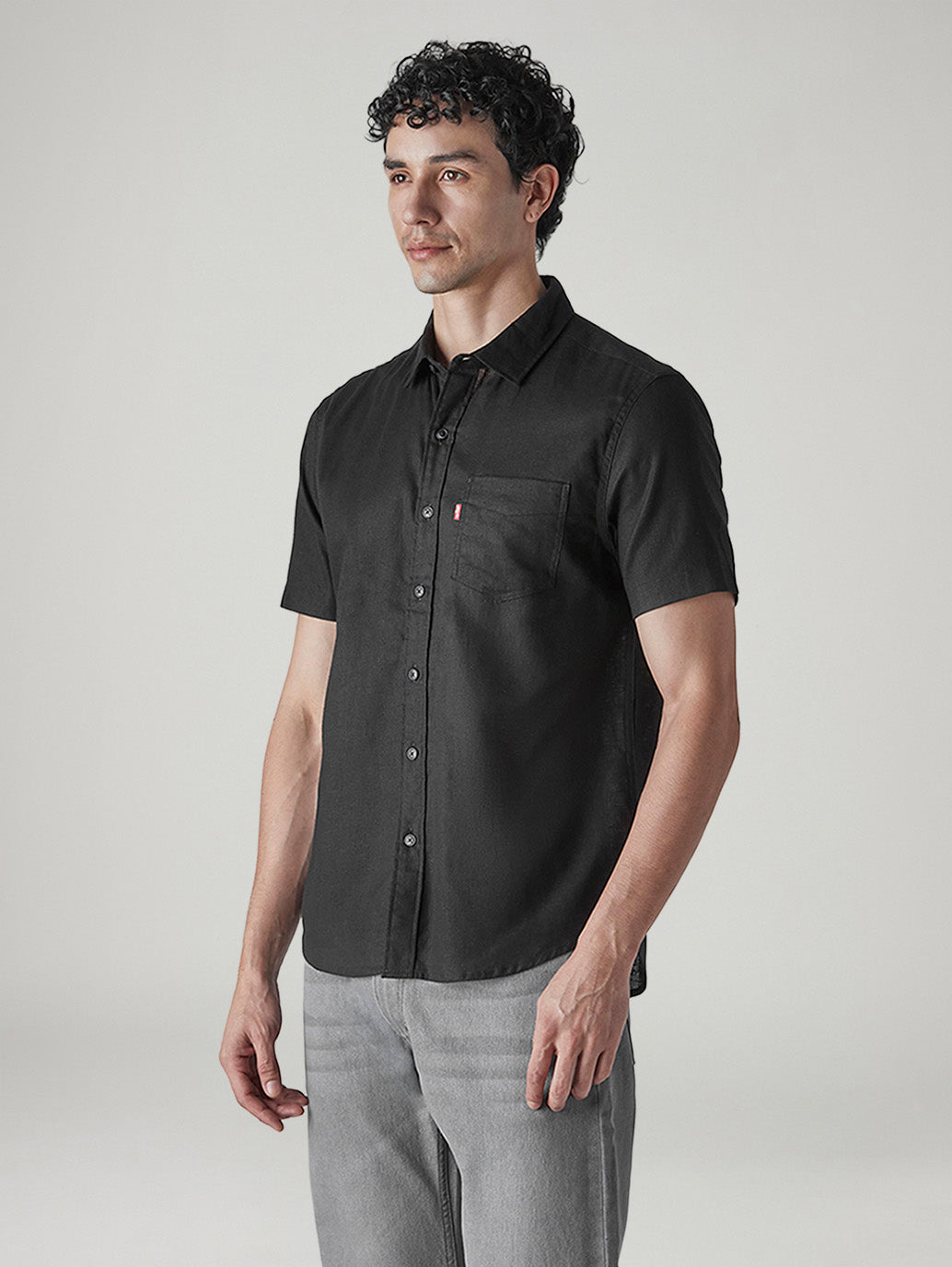 Men's Solid Slim Fit Linen Shirt - Side View