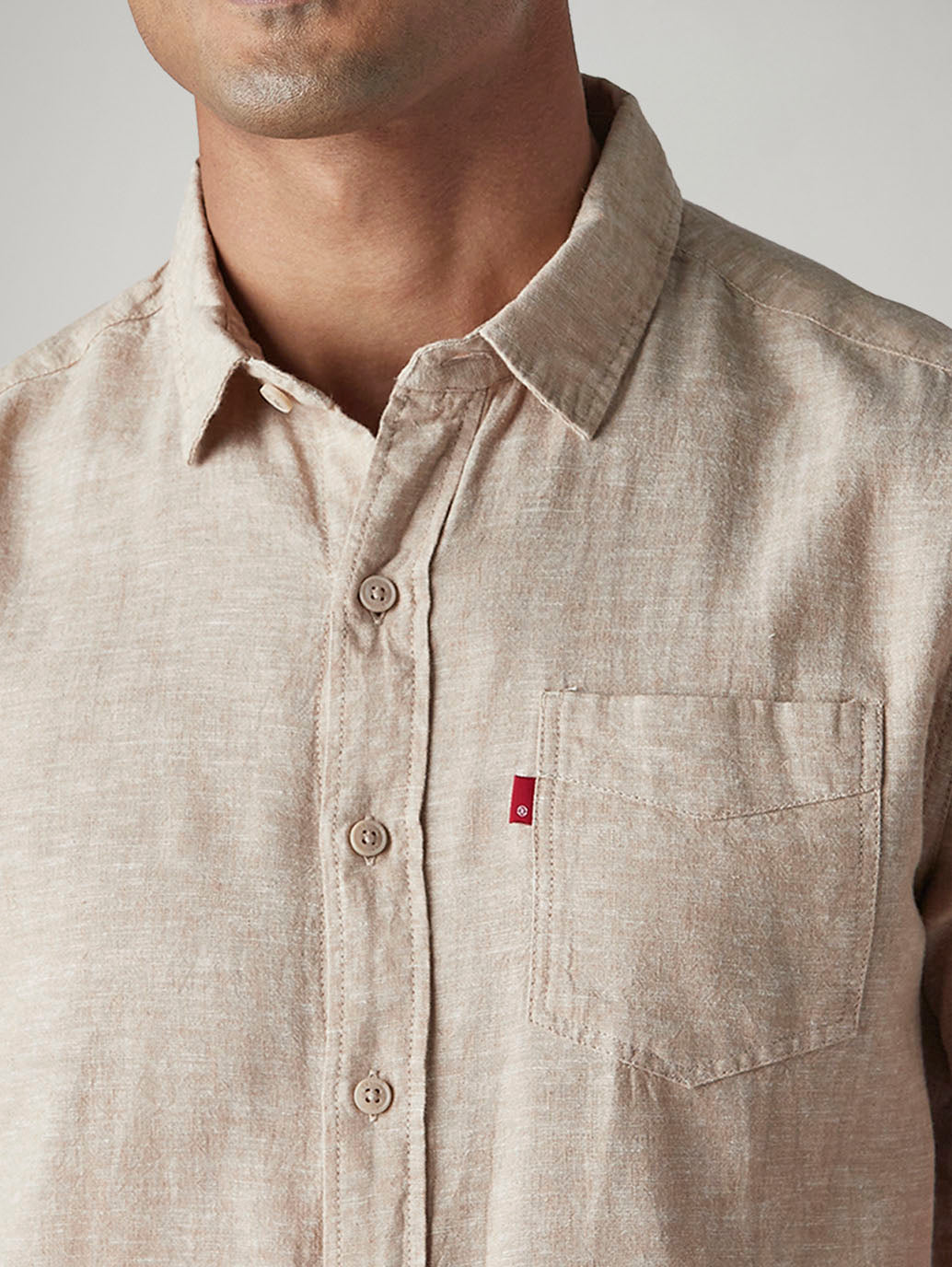 Men's Solid Slim Fit Linen Shirt - Detail View