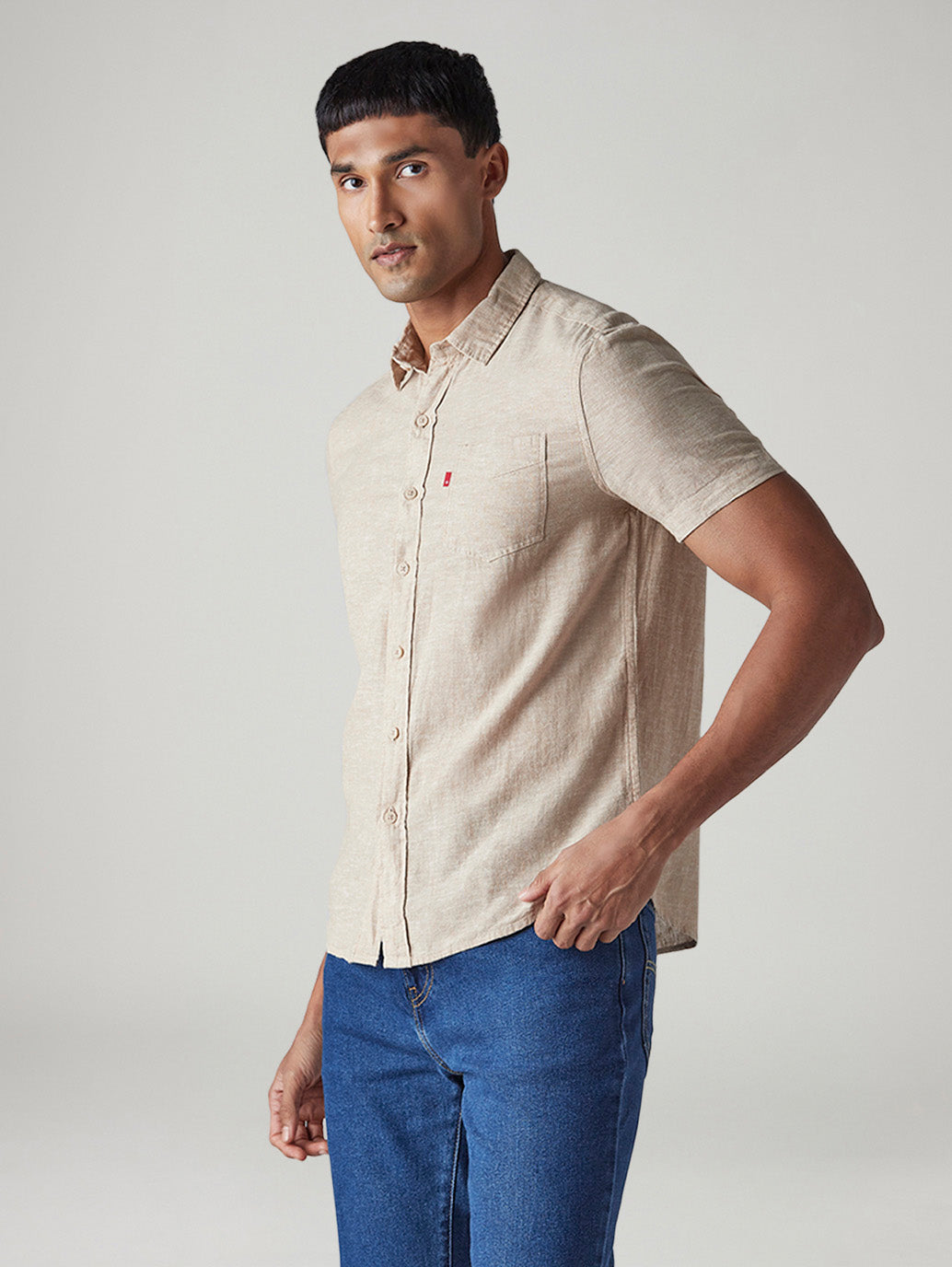 Men's Solid Slim Fit Linen Shirt - Side View