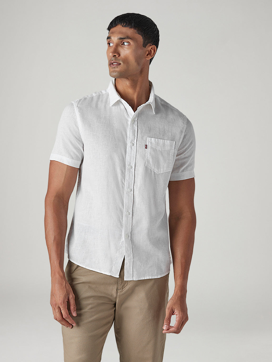 Men's Solid Slim Fit Linen Shirt - Front View
