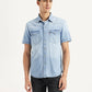 Men's Solid Slim Fit Denim Shirt - Front View