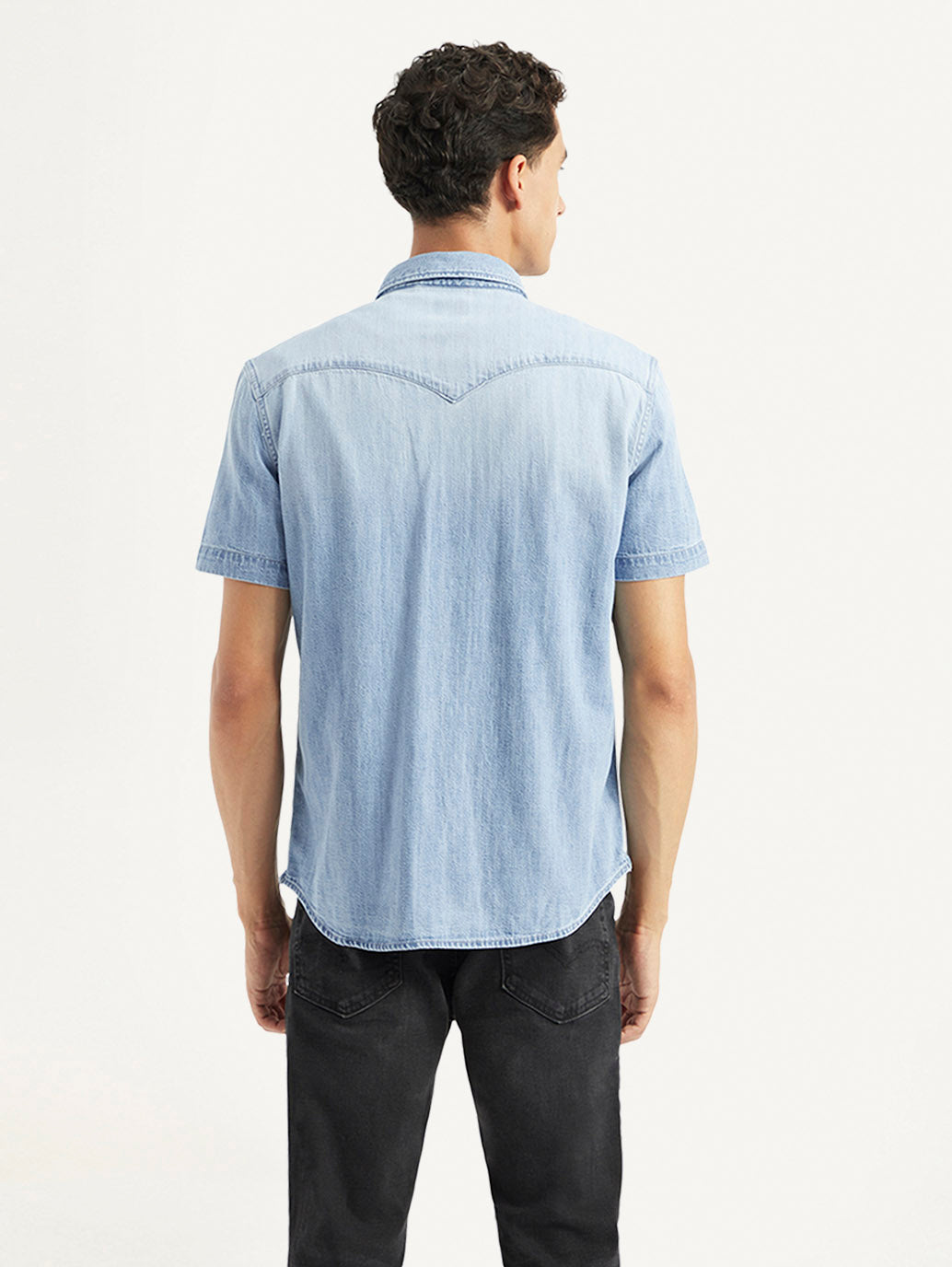 Men's Solid Slim Fit Denim Shirt - Back View