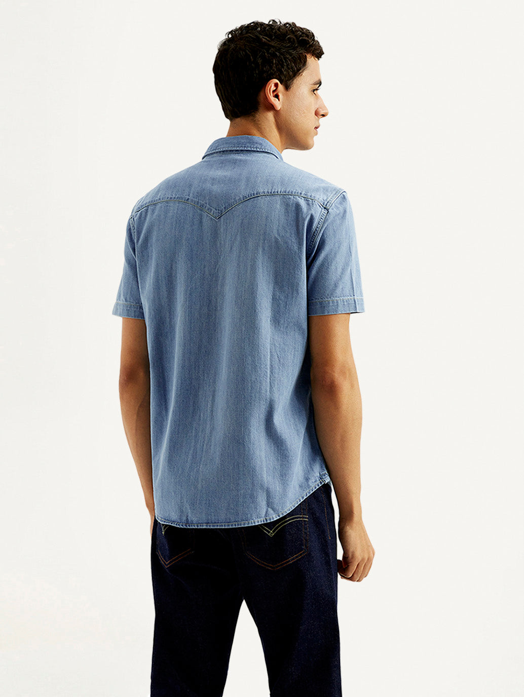 Men's Solid Slim Fit Denim Shirt - Back View