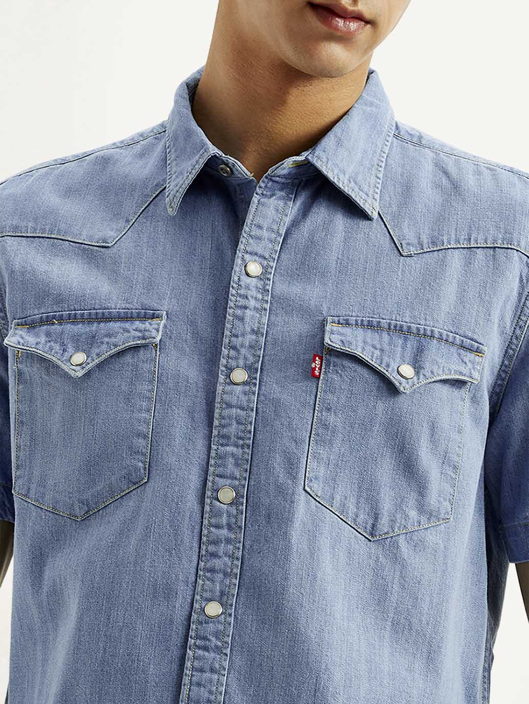Men's Solid Slim Fit Denim Shirt - 20 View