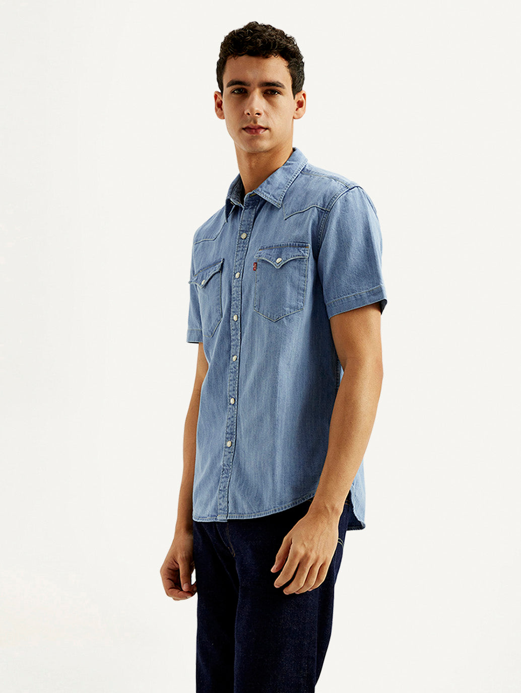 Men's Solid Slim Fit Denim Shirt - Side View