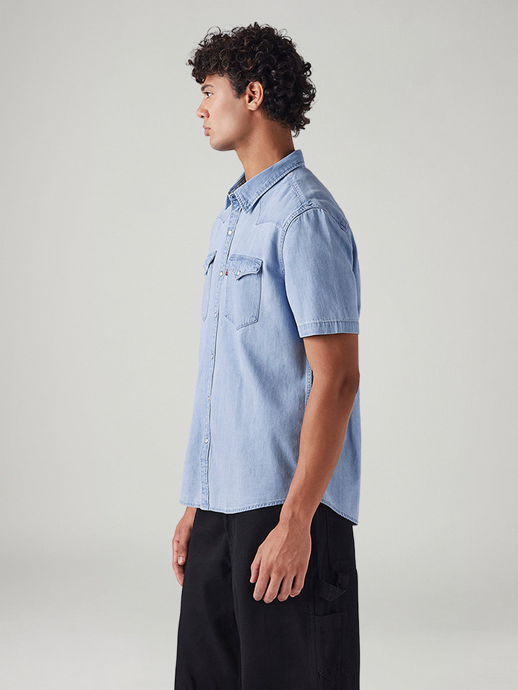 Men's Solid Slim Fit Denim Shirt - Side View