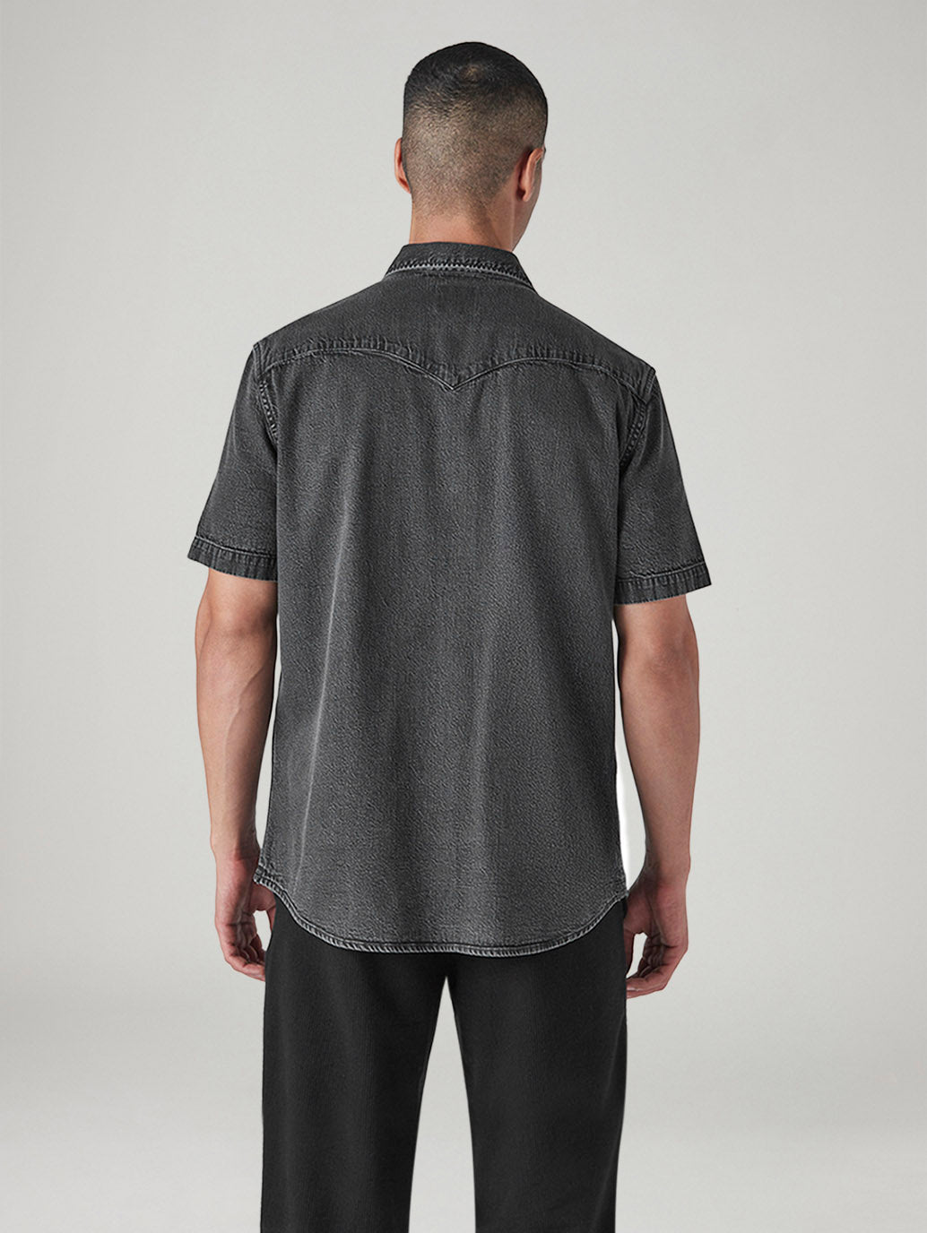 Men's Solid Slim Fit Denim Shirt - Back View