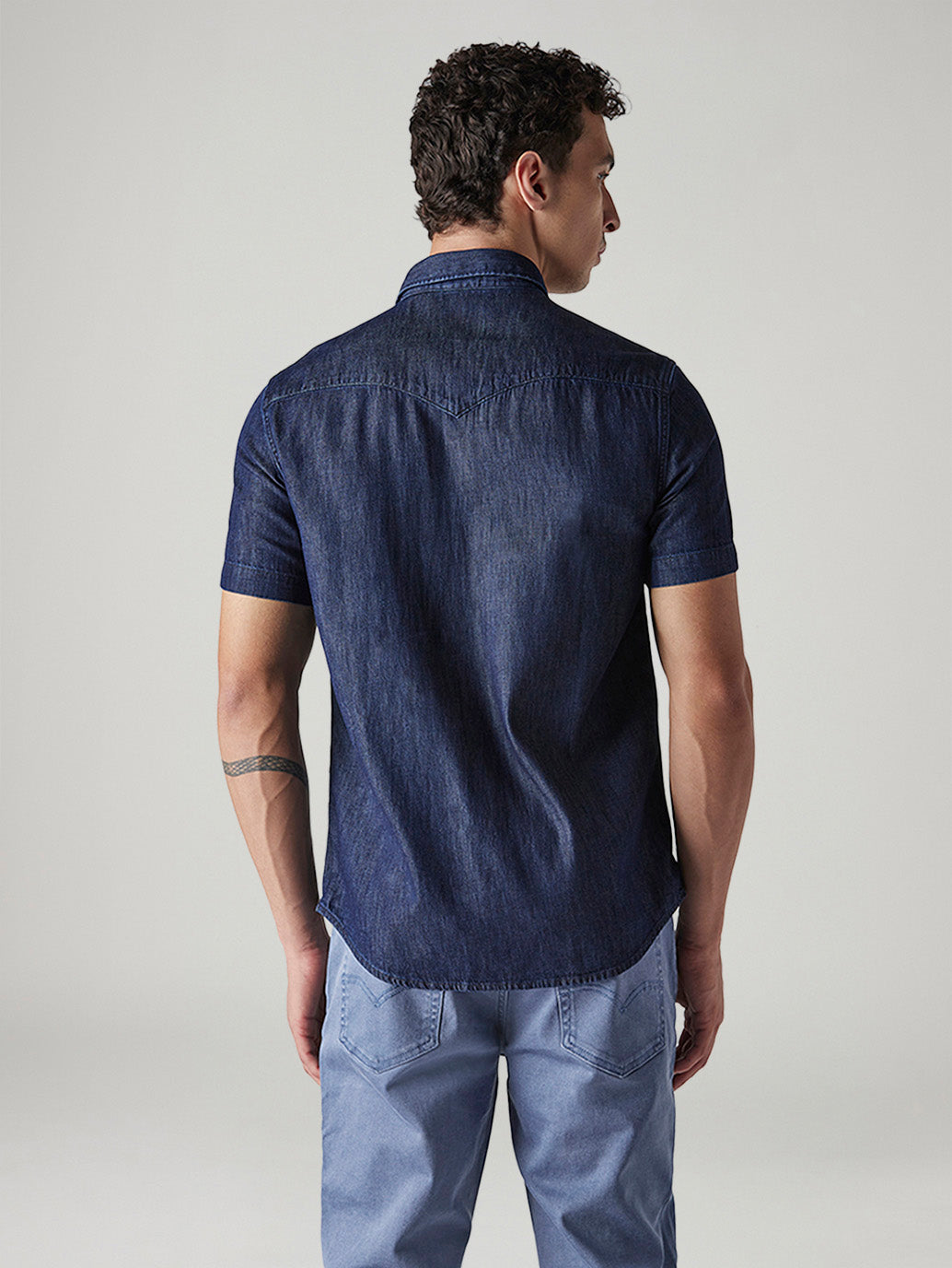 Men's Solid Slim Fit Denim Shirt - Back View