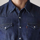 Men's Solid Slim Fit Denim Shirt - Detail View