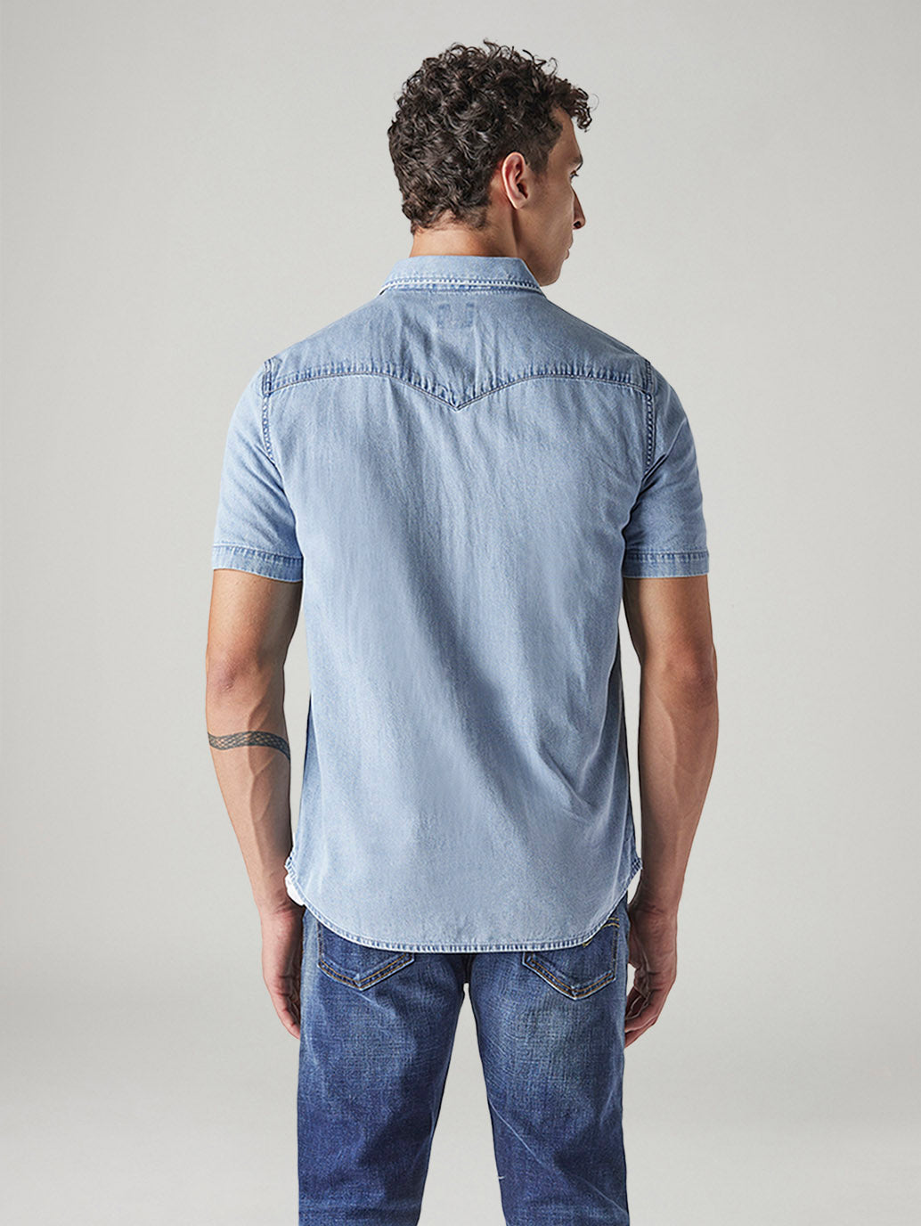 Men's Solid Slim Fit Denim Shirt - Back View
